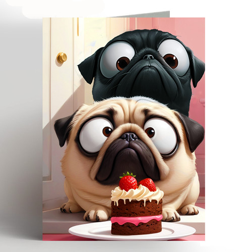 Pug birthday card greeting - pug,