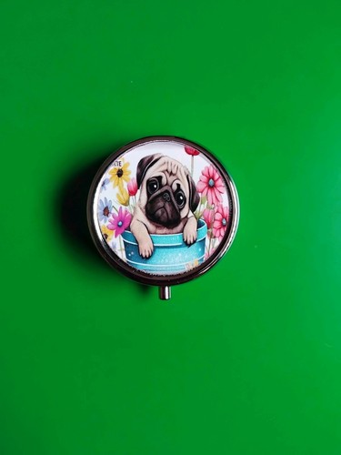 Metal pill box featuring - metal,