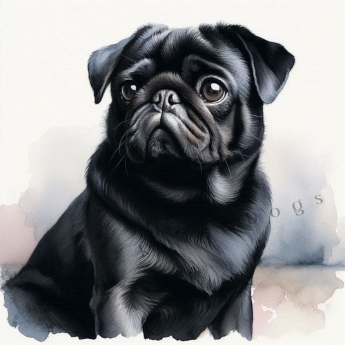 Black pug watercolour art - pug,