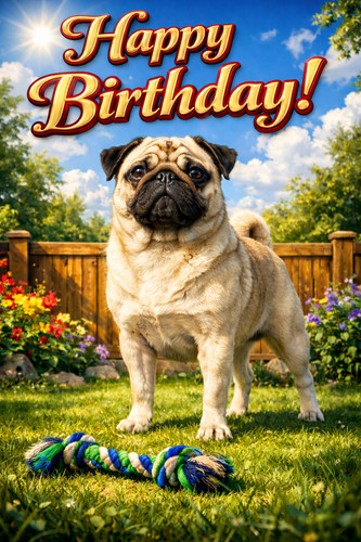 Pug dog birthday card - pug,