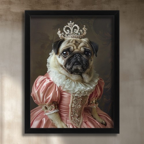 Pug princess portrait art - pug,