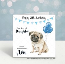 personalised Pug birthday card