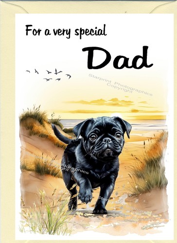 Pug black dog - blank, card